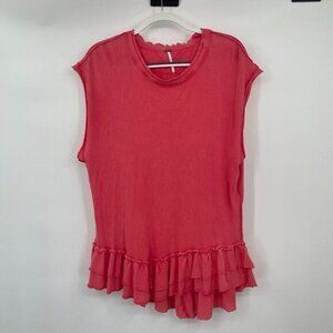 Free People Womens Top XS Pink Sleeveless Ruffle Tiered Casual Stretchy Boho